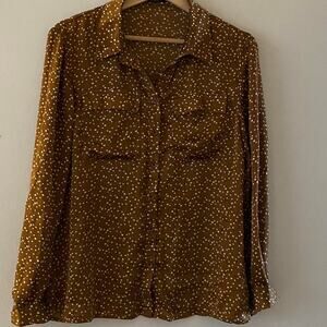 Nasty Gal Collection Copper and  White Dot Button Down Shirt Long Sleeve Sz 8